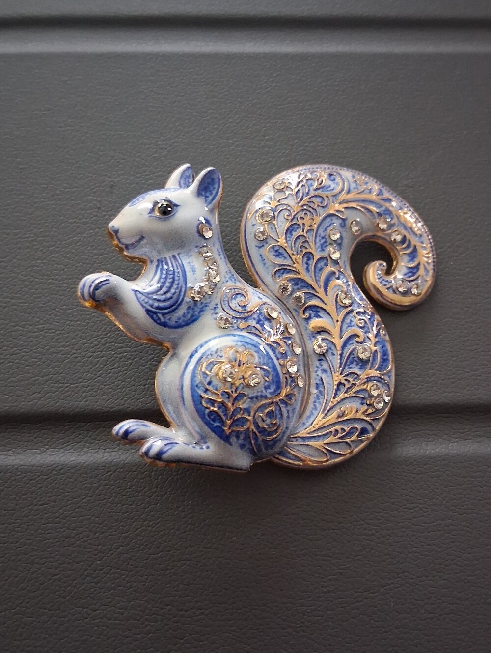 Blue and White Decorative Squirrel Brooch